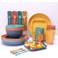 Multicolor Eco-Friendly Wheat Straw Dinnerware Set, 16-Piece Plate, Bowl, Cup & Utensil Set - Lightweight, Reusable, and Durable for Home, School, and Travel