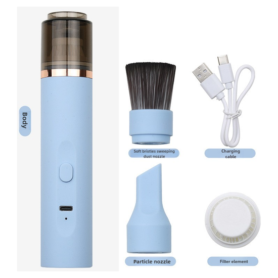 Blue Mini Portable Wireless Dust Vacuum Cleaner, Powerful and Long-Lasting Handheld Vacuum for Makeup Tables, Powder, and Dust