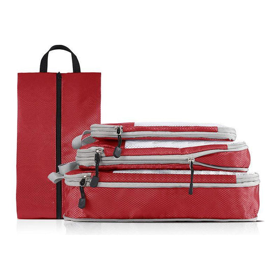 Red Compression Travel Storage Bags Set, Mesh Travel Organizers for Luggage, Foldable and Space-Saving Packing Cubes