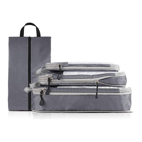 4-piece Set Grey Compression Travel Storage Bags Set, Mesh Travel Organizers for Luggage, Foldable and Space-Saving Packing Cubes