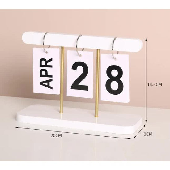 White Modern Minimalist Wooden Flip Calendar - Stylish Desktop Calendar for Home, Office, and Study Room