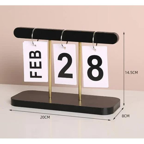 Black Modern Minimalist Wooden Flip Calendar - Stylish Desktop Calendar for Home, Office, and Study Room