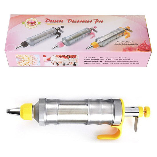 Yellow Cream Piping Gun for Cookie Decorating – 6 Nozzle DIY Set for Baking and Cake Decoration