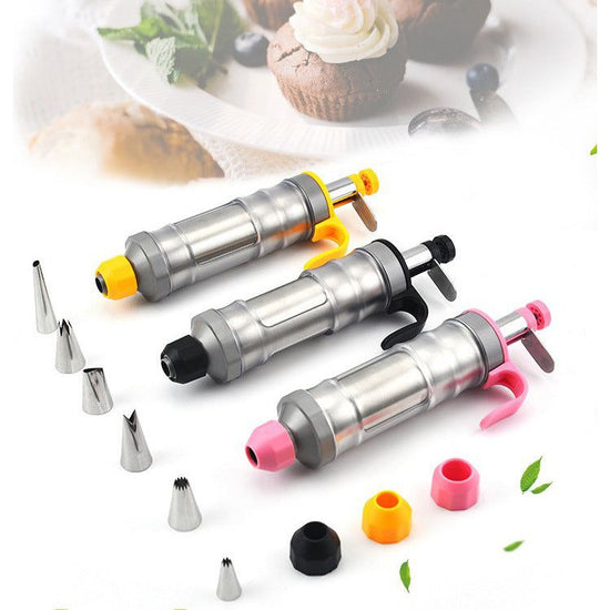 Yellow Cream Piping Gun for Cookie Decorating – 6 Nozzle DIY Set for Baking and Cake Decoration