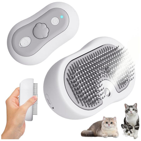 2 Pcs Grey and White 3-in-1 Pet Grooming Steam Brush – Silent, Heated Brush for Fur Removal and Odor Elimination