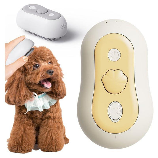 2 Pcs Yellow and White 3-in-1 Pet Grooming Steam Brush - Silent, Heated Brush for Fur Removal and Odor Elimination