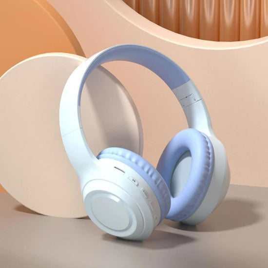 Blue Wireless Headphones - 400mAh, 16H Playtime, SD Card & Aux Support