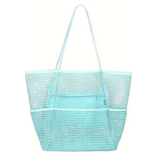 Blue Breathable Mesh Beach Tote Bag - Large Capacity Sand-Free Bag with Zipper Pocket & Multi-Purpose Storage