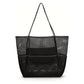 Black Breathable Mesh Beach Tote Bag - Large Capacity Sand-Free Bag with Zipper Pocket & Multi-Purpose Storage