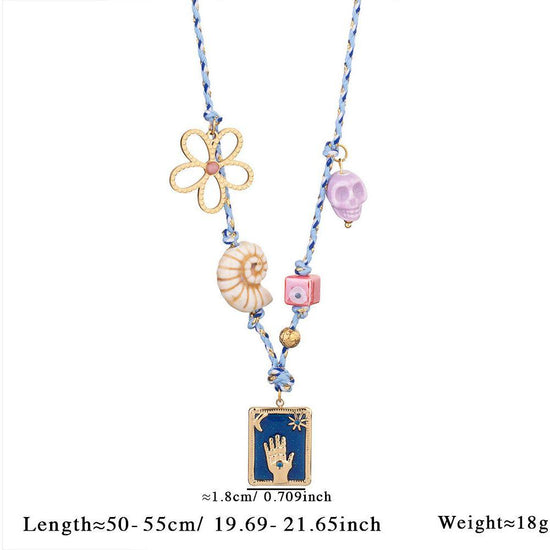Blue Pendant Style Colorful Necklace for Women - Trendy Hand & Shell Jewelry Set