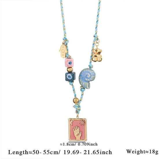 Pink Pendant Style Colorful Necklace for Women - Trendy Hand & Shell Jewelry Set