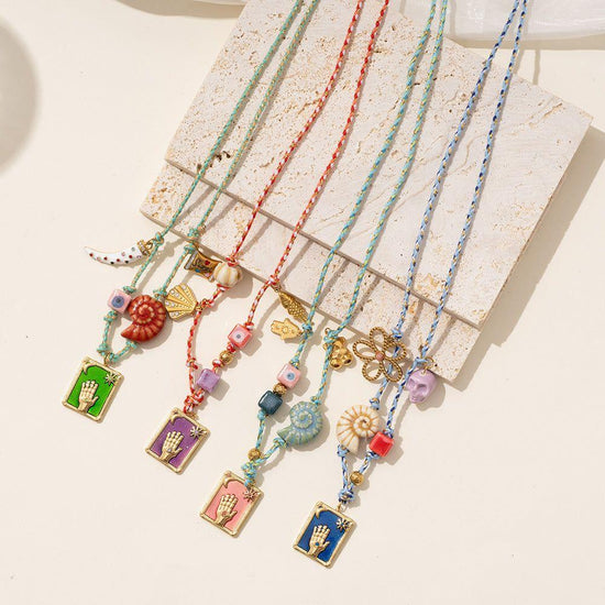 Pink Pendant Style Colorful Necklace for Women - Trendy Hand & Shell Jewelry Set