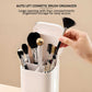 Cream Yellow Automatic Lifting Makeup Brush Holder with 4 Compartments, Large Capacity Cosmetic Brush Organizer(Makeup brushes are shooting props and are not included)