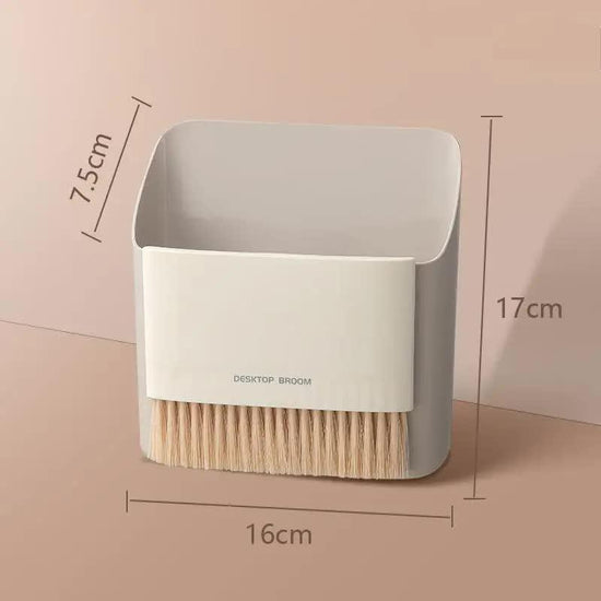 2 Pcs Grey Mini Desktop Sweeper and Trash Bin Set | Compact Desk Cleaning Brush Organizer | Small Tabletop Sweeping Dustpan for Home and Office Use