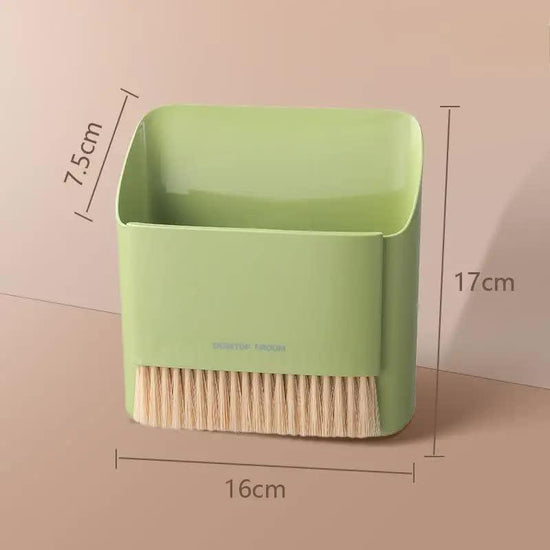 2 Pcs Green Mini Desktop Sweeper and Trash Bin Set | Compact Desk Cleaning Brush Organizer | Small Tabletop Sweeping Dustpan for Home and Office Use