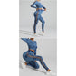 Dark Blue Size L Tie-Dye Yoga Set Long Sleeve Butt Lift Leggings Seamless Workout Training Gym Clothes