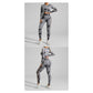 Light Gray Size M Tie-Dye Yoga Set Long Sleeve Butt Lift Leggings Seamless Workout Training Gym Clothes