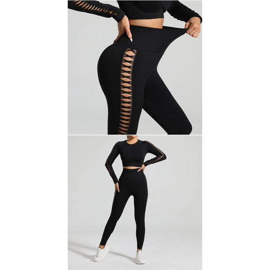 Black Size M Tie-Dye Yoga Set Long Sleeve Butt Lift Leggings Seamless Workout Training Gym Clothes