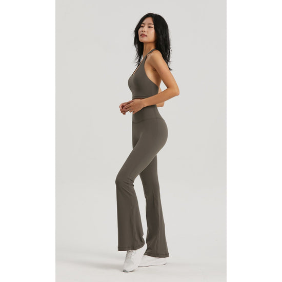 Dark Blue High-Waisted Lycra Yoga Bell-Bottom Pants for Women - Tummy Control & Butt Lifting
