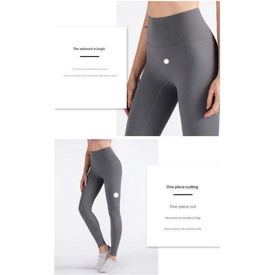 Size L Khaki High-Waisted Seamless Yoga Pants for Women - Tummy Control, Butt Lifting & Back Waistband Pocket