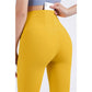 Size M Khaki High-Waisted Seamless Yoga Pants for Women - Tummy Control, Butt Lifting & Back Waistband Pocket