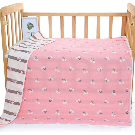 Pink Cherry, 6-Layer Muslin Baby Blanket - Soft Cotton Bedding for Infants and Toddlers, 110x110 cm,
