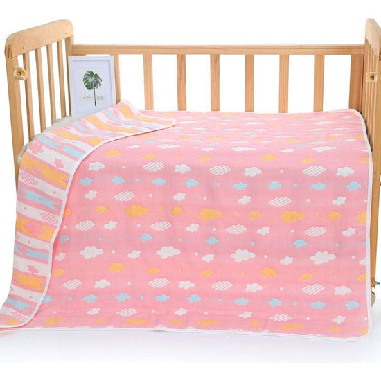 Pink Clouds, 6-Layer Muslin Baby Blanket - Soft Cotton Bedding for Infants and Toddlers, 110x110cm