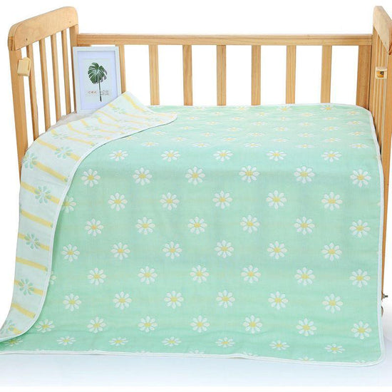 Green Flower, 6-Layer Muslin Baby Blanket - Soft Cotton Bedding for Infants and Toddlers, 110x110cm