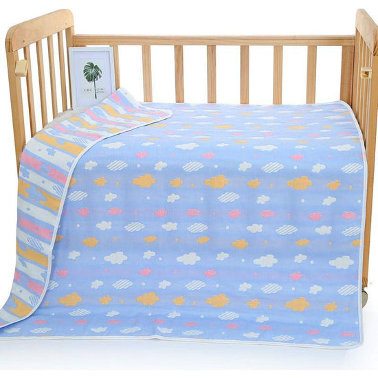 Blue Clouds, 6-Layer Muslin Baby Blanket - Soft Cotton Bedding for Infants and Toddlers, 110x110cm