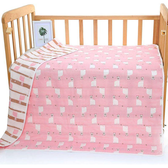 Pink Alpaca, 6-Layer Muslin Baby Blanket - Soft Cotton Bedding for Infants and Toddlers, 110x110cm