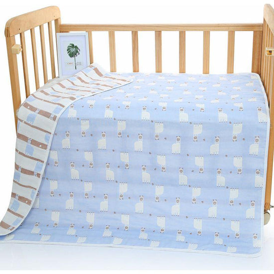 Blue Alpaca, 6-Layer Muslin Baby Blanket - Soft Cotton Bedding for Infants and Toddlers, 110x110cm