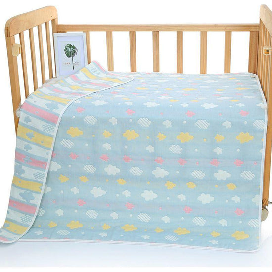 Cyan Clouds, 6-Layer Muslin Baby Blanket - Soft Cotton Bedding for Infants and Toddlers, 110x110cm