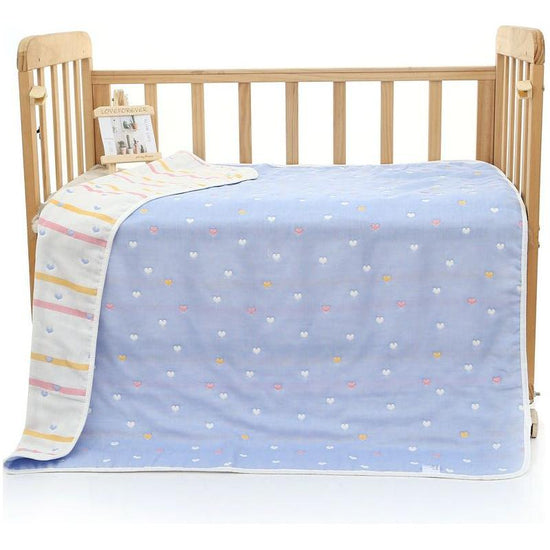 Blue love heart, 6-Layer Muslin Baby Blanket - Soft Cotton Bedding for Infants and Toddlers, 110x110cm