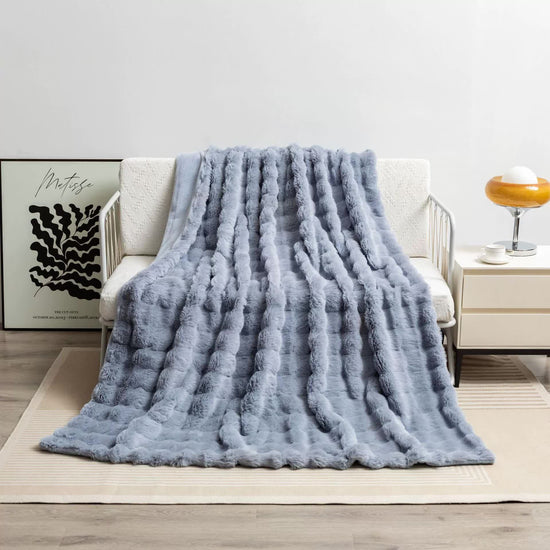 Grey 70*100cm Plush Toscana Rabbit Hair Throw Blanket - Soft Flannel Fleece for All Seasons, Perfect for Couch & Bed