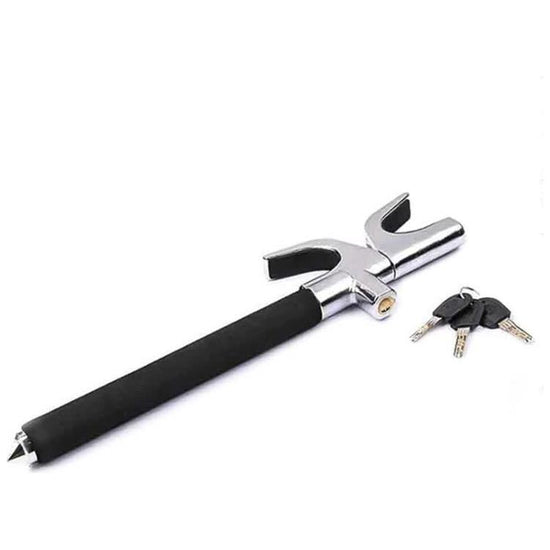 Black Multifunctional Car Steering Wheel Lock - Adjustable and Telescopic Anti-theft & Window Breaker Safety Tool