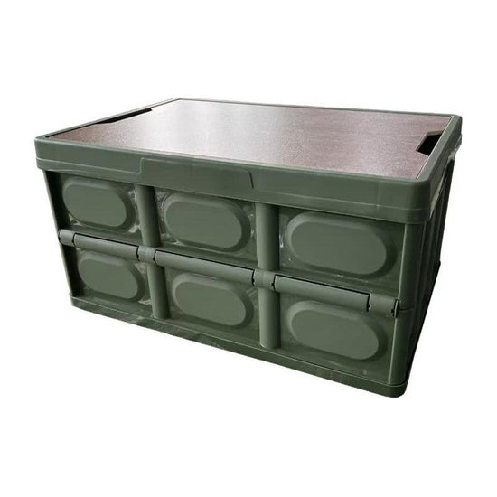 30L Green Foldable Storage Box with Wooden Lid - Multifunctional Car Organizer, Outdoor Folding Storage Container