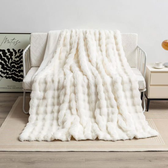 Beige 130*160cm Plush Toscana Rabbit Hair Throw Blanket - Soft Flannel Fleece for All Seasons, Perfect for Couch & Bed