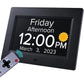 Black Crystal Clear 7-Inch Digital Day Clock with Auto Dimming & Voice Assist - Perfect for Seniors