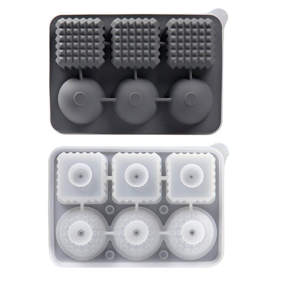 2 PCS Sphere & Square Ice Cube Tray (Gray) - Novelty Silicone Ice Maker for Whiskey Cocktails