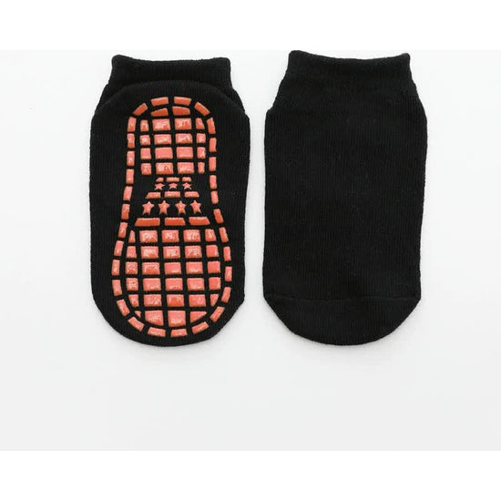 Black 6-Pairs Adult Non-Slip Trampoline Socks - Colorful Anti-Skid Floor Socks with PVC Grip Dots, 35-42EU
