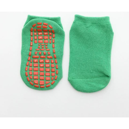 Green 6-Pairs Adult Non-Slip Trampoline Socks - Colorful Anti-Skid Floor Socks with PVC Grip Dots, 35-42EU
