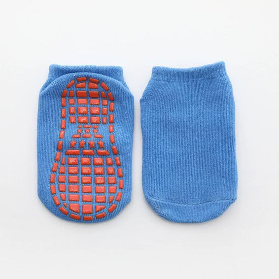 Blue 6-Pairs Adult Non-Slip Trampoline Socks - Colorful Anti-Skid Floor Socks with PVC Grip Dots, 35-42EU