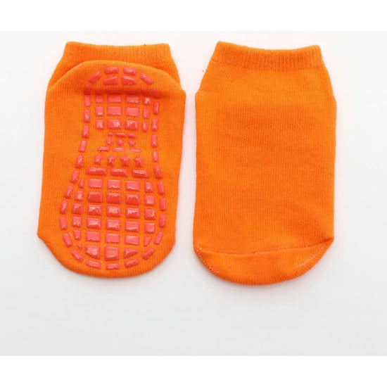 Orange 6-Pairs Adult Non-Slip Trampoline Socks - Colorful Anti-Skid Floor Socks with PVC Grip Dots, 35-42EU