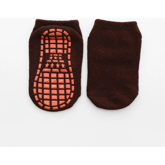 Coffee 6-Pairs Adult Non-Slip Trampoline Socks - Colorful Anti-Skid Floor Socks with PVC Grip Dots, 35-42EU