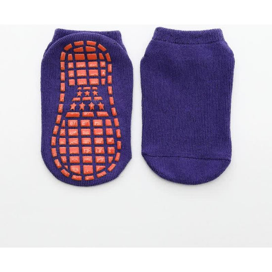 Purple 6-Pairs Adult Non-Slip Trampoline Socks - Colorful Anti-Skid Floor Socks with PVC Grip Dots, 35-42EU