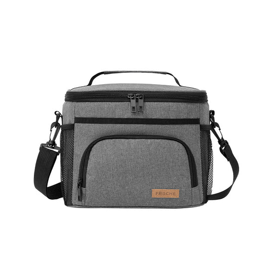 Grey Insulated Lunch Bag Cooler Tote - 9L Leakproof Thermal Lunch Box with Shoulder Strap & Pockets for Work, Picnic, Travel