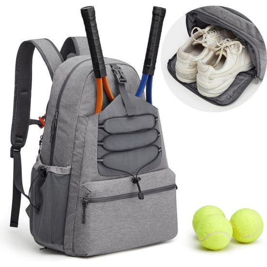 Grey Lightweight Water Resistant Tennis Backpack - Multi-Pocket Sports Bag for Rackets, Balls & Gear