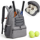 Grey Lightweight Water Resistant Tennis Backpack - Multi-Pocket Sports Bag for Rackets, Balls & Gear