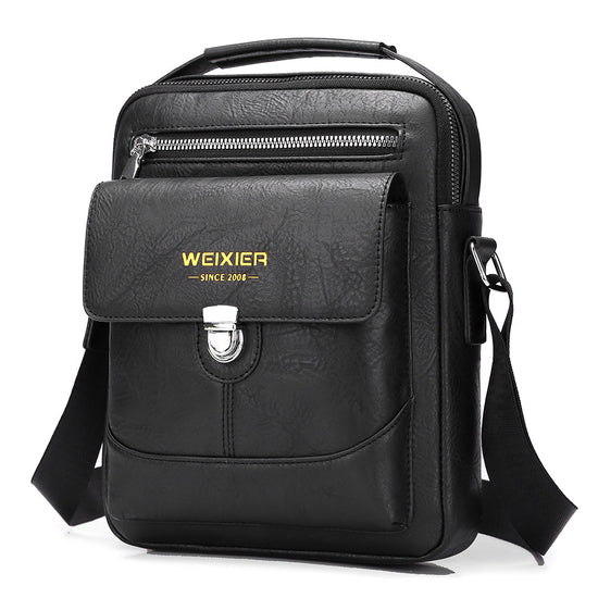 Premium PU Leather Crossbody Bag for Men - Vintage Black Shoulder Bag