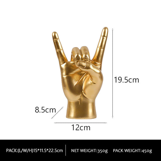 Gold Right Hand Resin Rock and Roll Hand Figurine - Stylish Desk and Living Room Decor